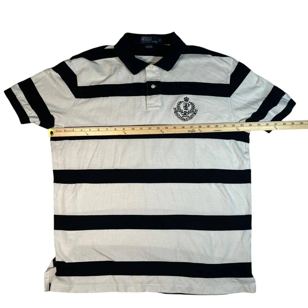 VTG Style Ralph Lauren Polo Shirt‎ Navy/White Stripe XL Embroidered Crest Polo